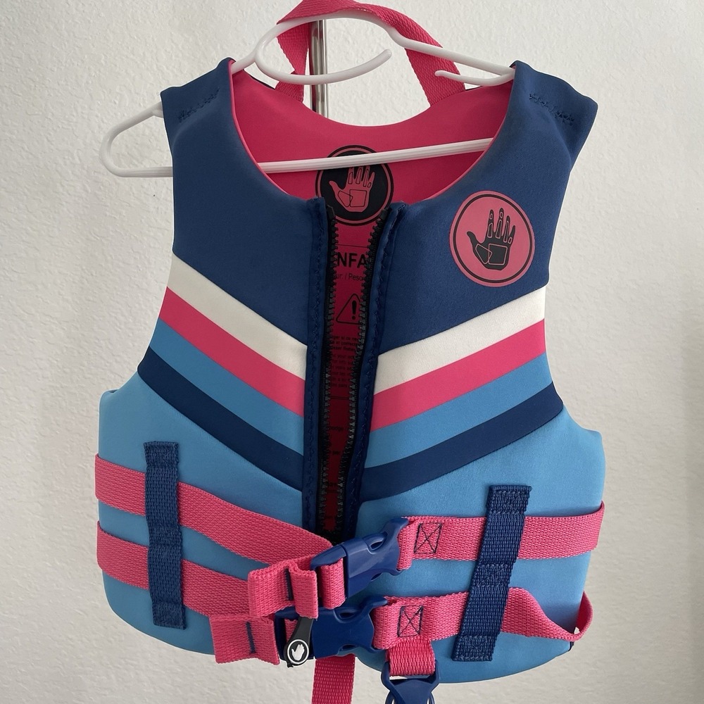 Body Glove Kids Evoprene Life Jacket PFD Vest 33-55 Lbs Pink Blue White Stripes